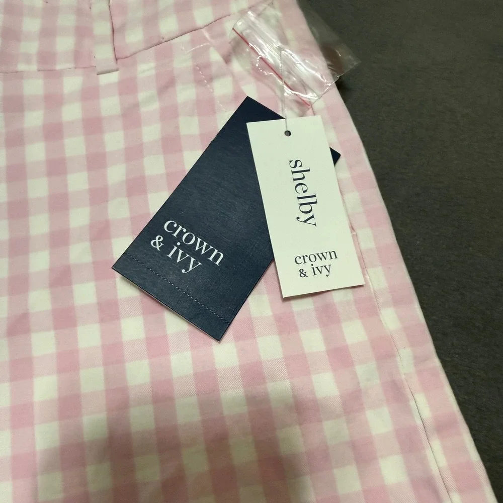 Crown & Ivy Shorts Shelby Scalloped Gingham 14 Pink - Picture 5 of 8